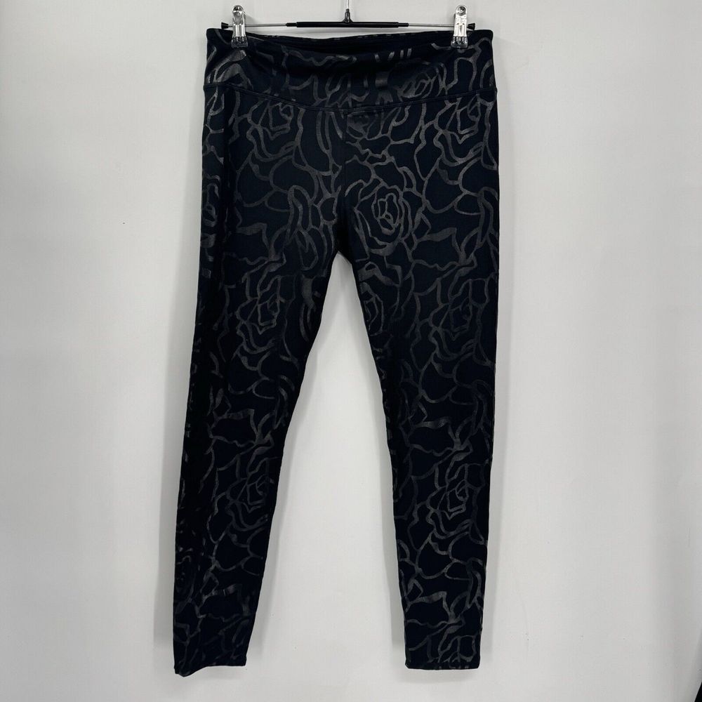 Fabletics Large‎ Leggings Womens Black Metallic Rose Floral Foil